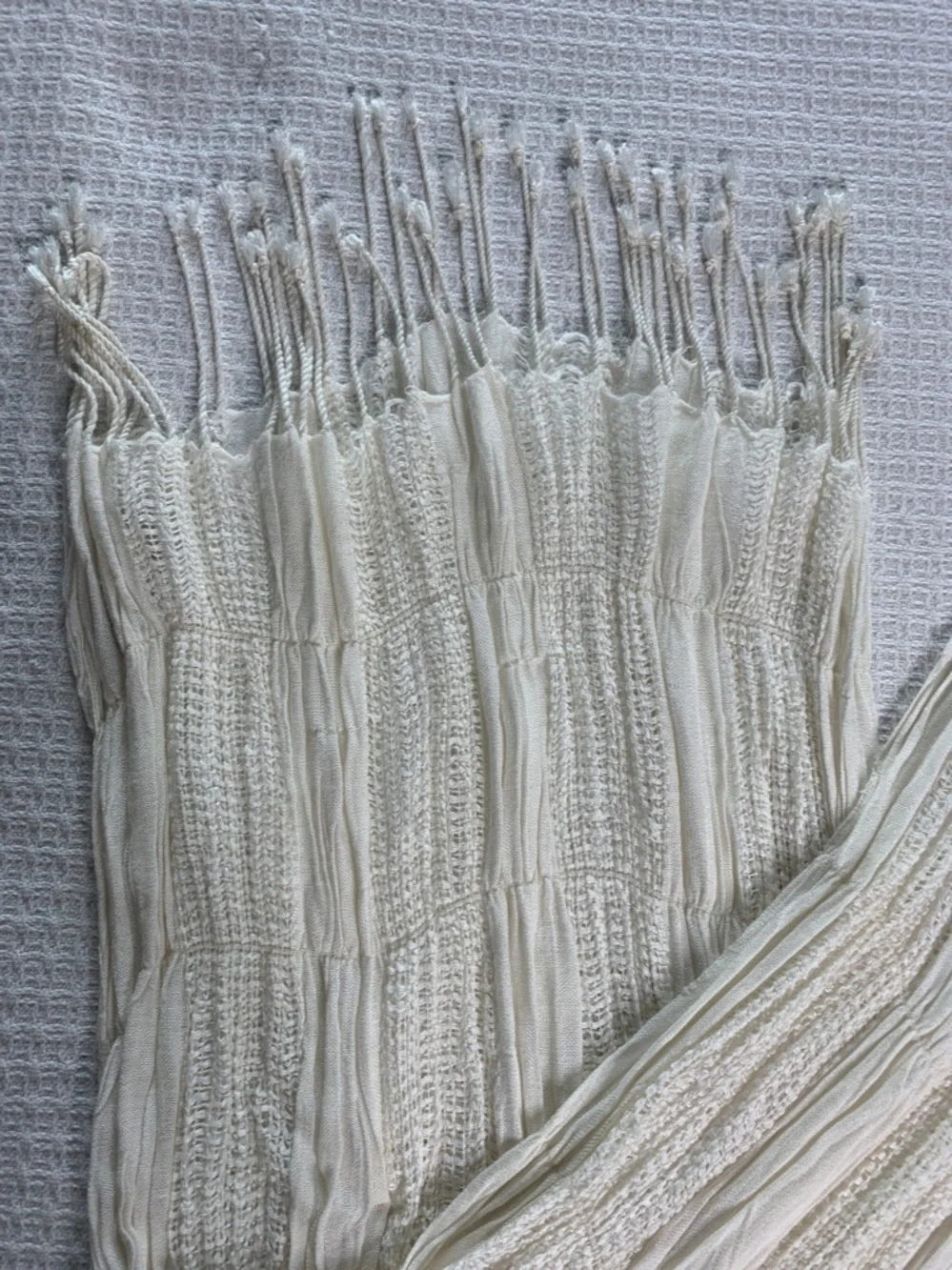 Costa Blanca white woven boho scarf with fringe